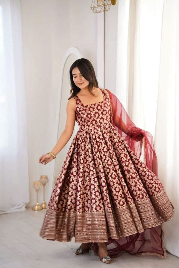 Mehroon Noor Anarkali Gown