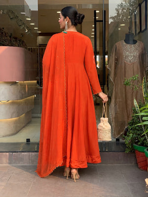 Zariya Orange Anarkali Suit Set