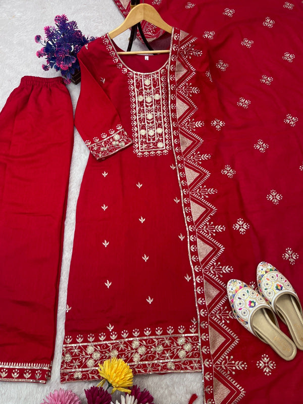 KARWA CHAUTH SPECIAL DESIGNER HEAVY EMBROIDERY WORK TOP PENT WITH DUPATTA SET