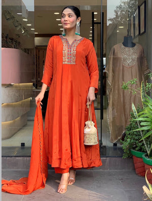 Zariya Orange Anarkali Suit Set