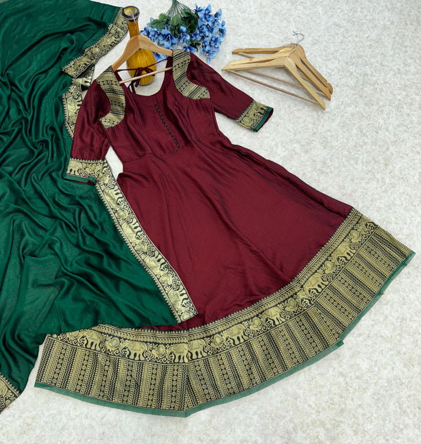 super Hit Vichitra Fabric beautiful gown With Duppta.