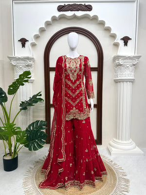 Zoya Crimson Festive Suit