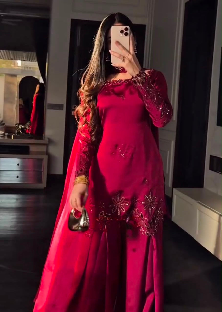 Aafreen Wine Sharara Set