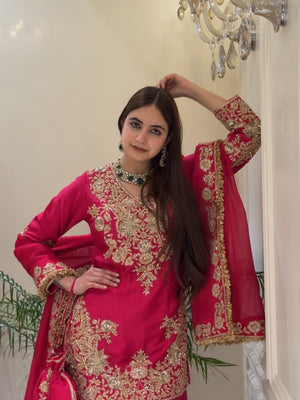 Royal Ruby Embroidered Sharara Set