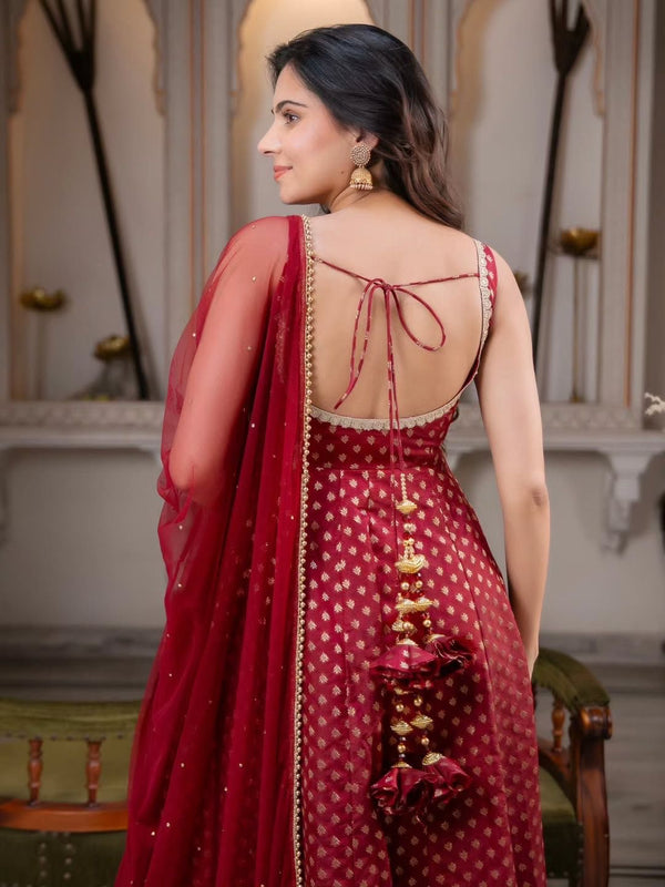 Royal Crimson Zari Anarkali Set