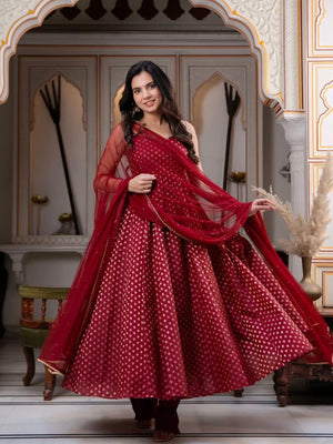 Royal Crimson Zari Anarkali Set