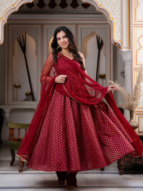Royal Crimson Zari Anarkali Set