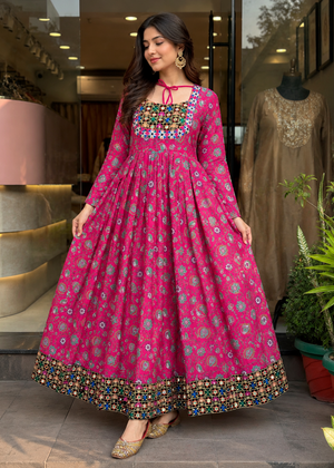 Pink Royale Mirror Work Anarkali