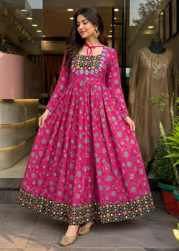 Pink Royale Mirror Work Anarkali