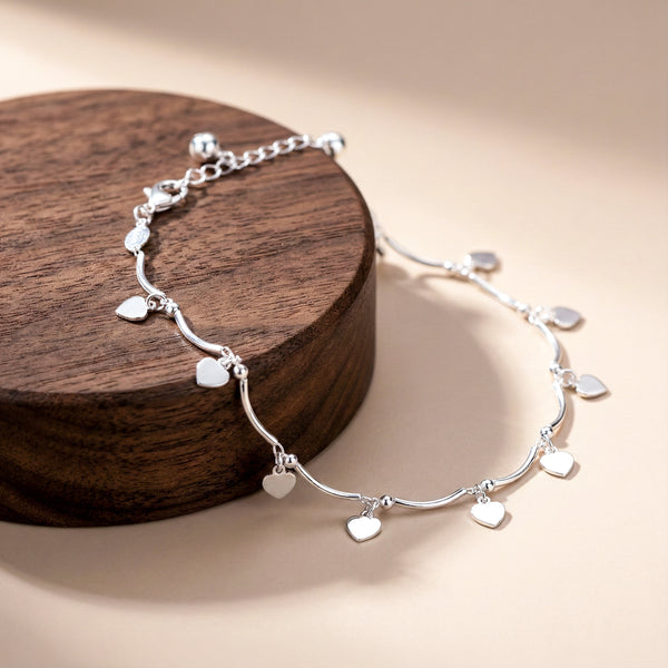 Heart Charm Silver Anklet