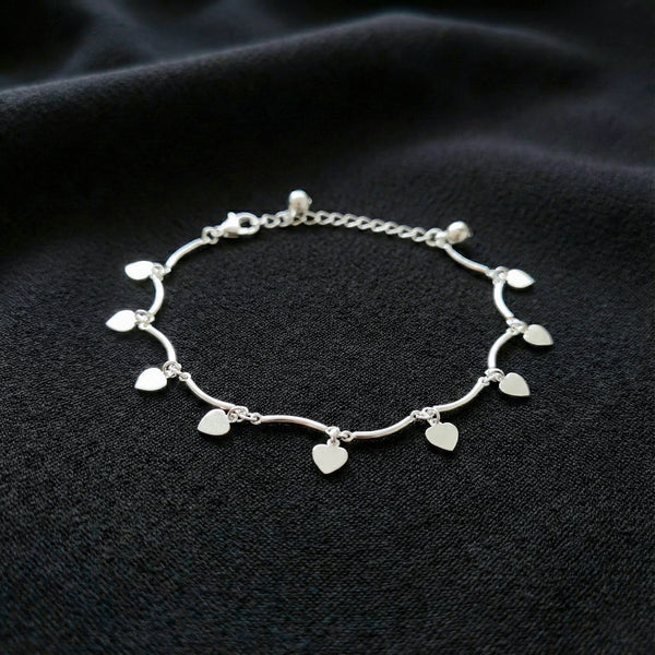 Heart Charm Silver Anklet