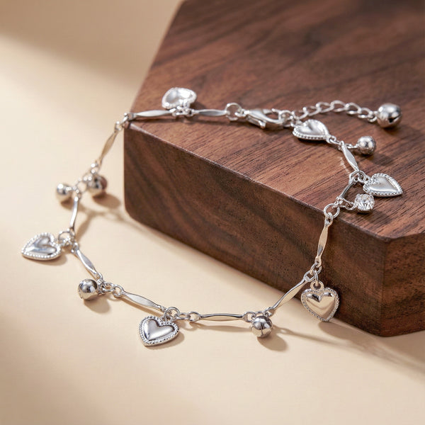 Silver Heart Charm Anklet
