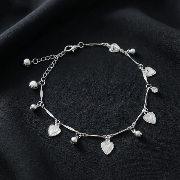 Silver Heart Charm Anklet
