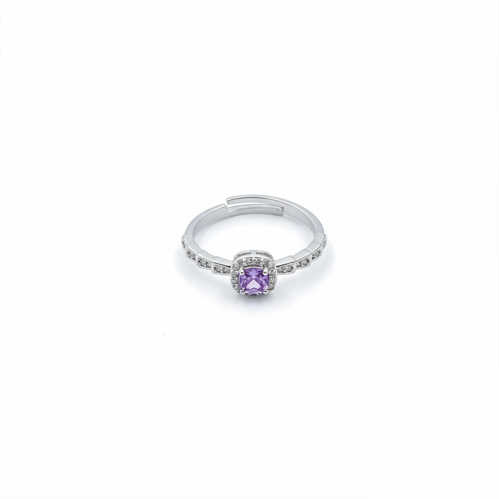 Purple Crystal Silver Ring