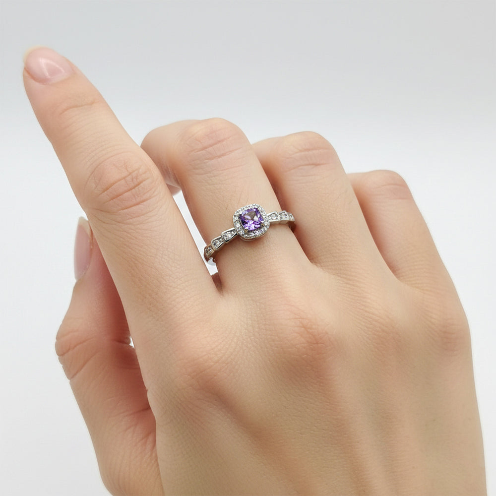 Purple Crystal Silver Ring
