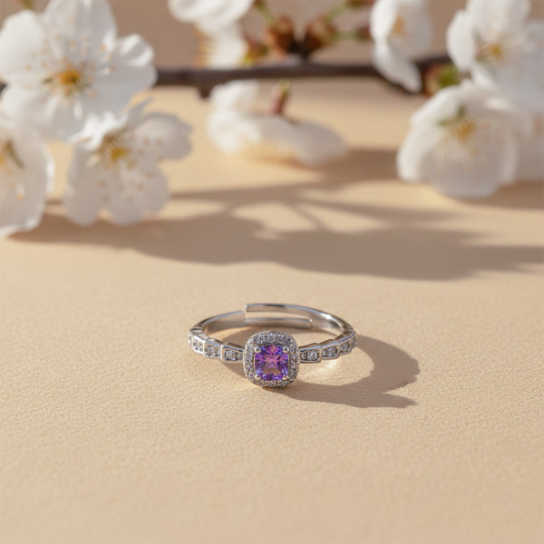 Purple Crystal Silver Ring
