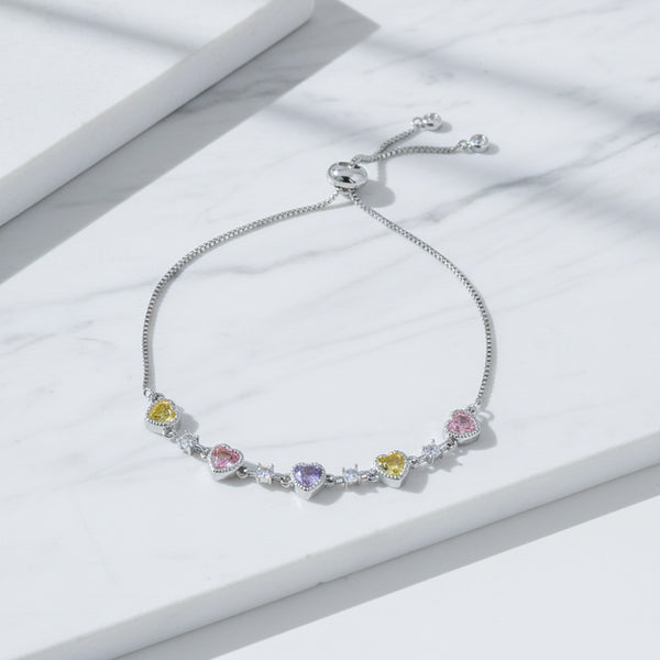 Elegant Multicolor Heart Charm Bracelet