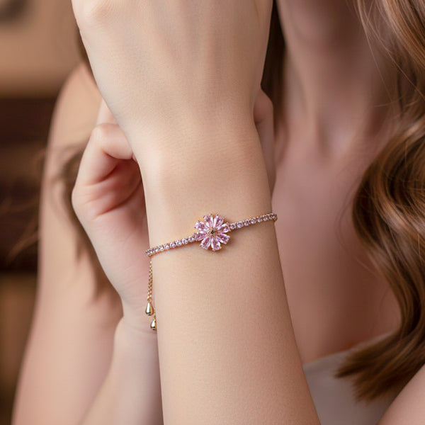 Elegant Pink Floral Charm Bracelet