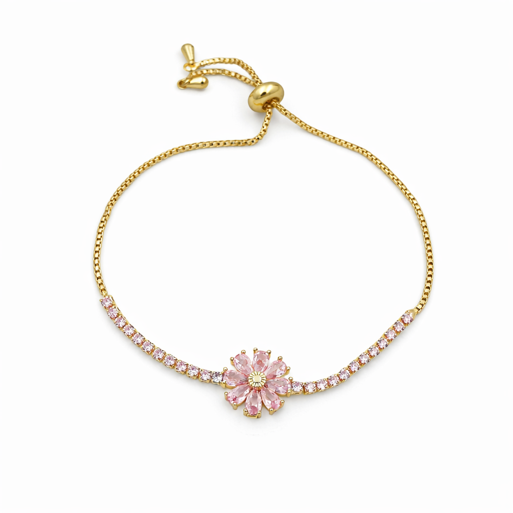 Elegant Pink Floral Charm Bracelet