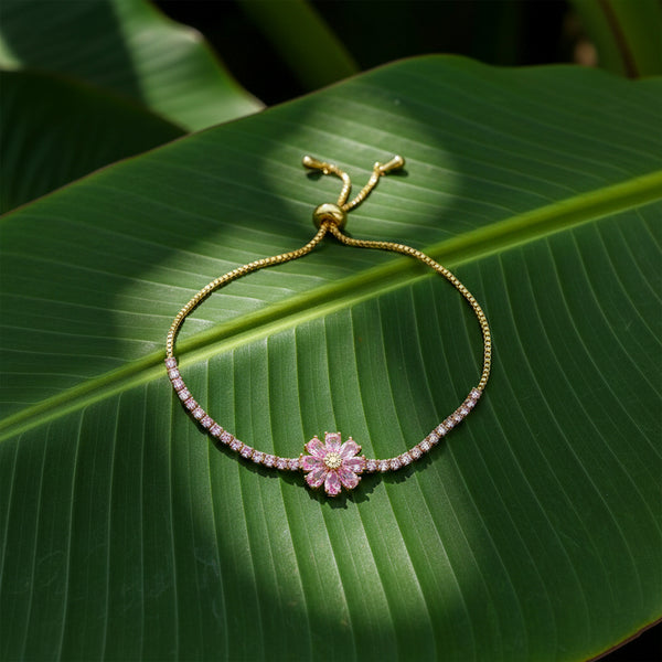 Elegant Pink Floral Charm Bracelet