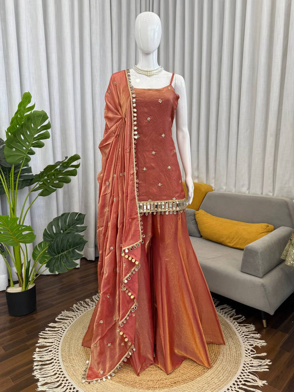 Aqua Noor Sharara Set – Sunset Orange