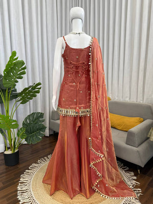 Aqua Noor Sharara Set – Sunset Orange