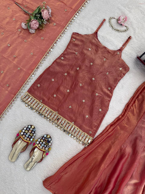 Aqua Noor Sharara Set – Sunset Orange