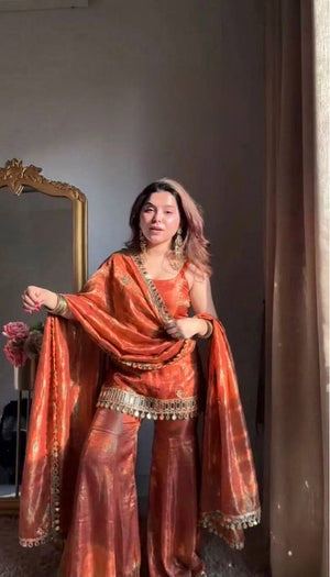 Aqua Noor Sharara Set – Sunset Orange