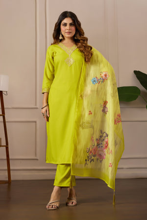 Women Embroidered Regular Pure Cotton Kurti with PyjamasWith Dupatta