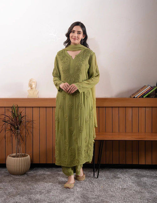 Chikankari floral embroidery  SUIT WITH DUPATTA