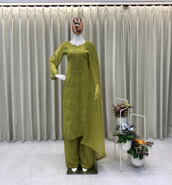 Chikankari floral embroidery  SUIT WITH DUPATTA