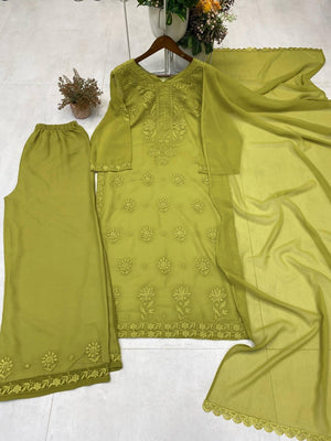 Chikankari floral embroidery  SUIT WITH DUPATTA