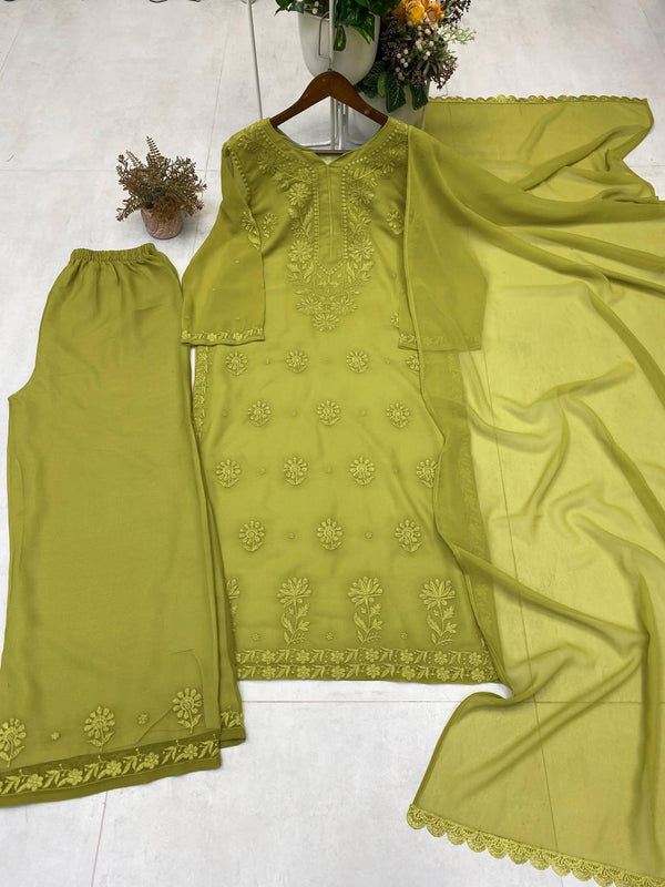 Chikankari floral embroidery  SUIT WITH DUPATTA