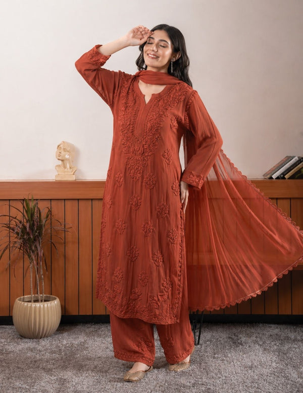 Chikankari floral embroidery  SUIT WITH DUPATTA