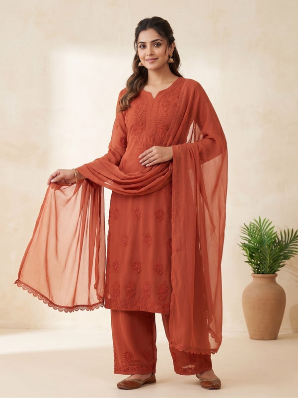 Chikankari floral embroidery  SUIT WITH DUPATTA