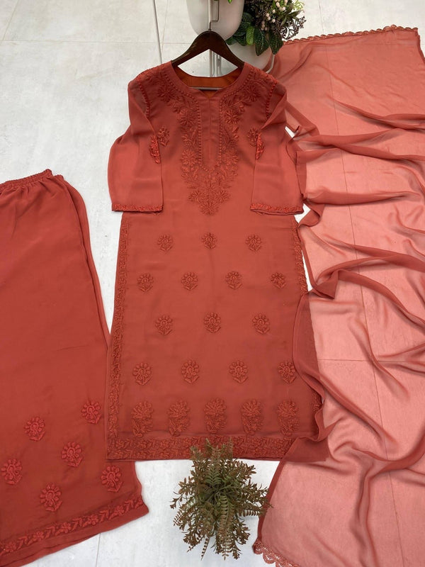 Chikankari floral embroidery  SUIT WITH DUPATTA