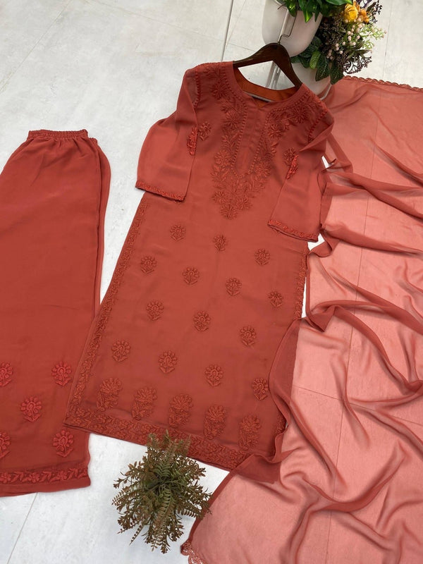 Chikankari floral embroidery  SUIT WITH DUPATTA