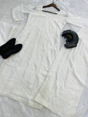 SUMMER MASLIN TOP WITH COTTON THREAD EMBROIDERED WORK AND WORK PLAZO WITH DUPATTA