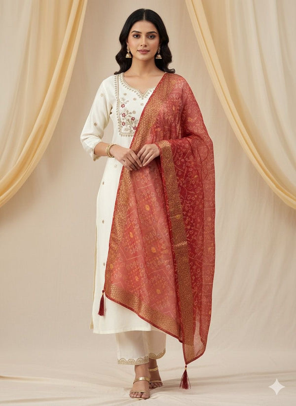Roman Silk with Beautiful Embroidery Kurti Pent Dupatta Set