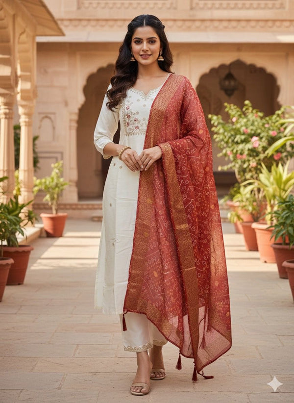 Roman Silk with Beautiful Embroidery Kurti Pent Dupatta Set