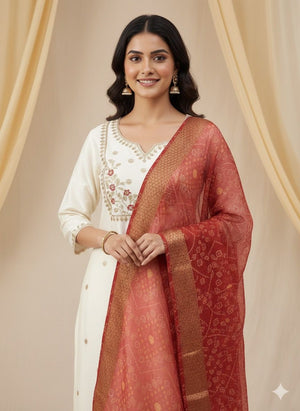 Roman Silk with Beautiful Embroidery Kurti Pent Dupatta Set
