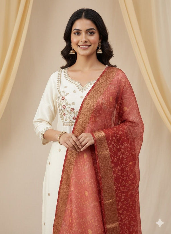 Roman Silk with Beautiful Embroidery Kurti Pent Dupatta Set