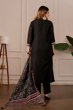 Women's Embroidered Kurta Set with Printed Dupatta, 3 Piece Suit