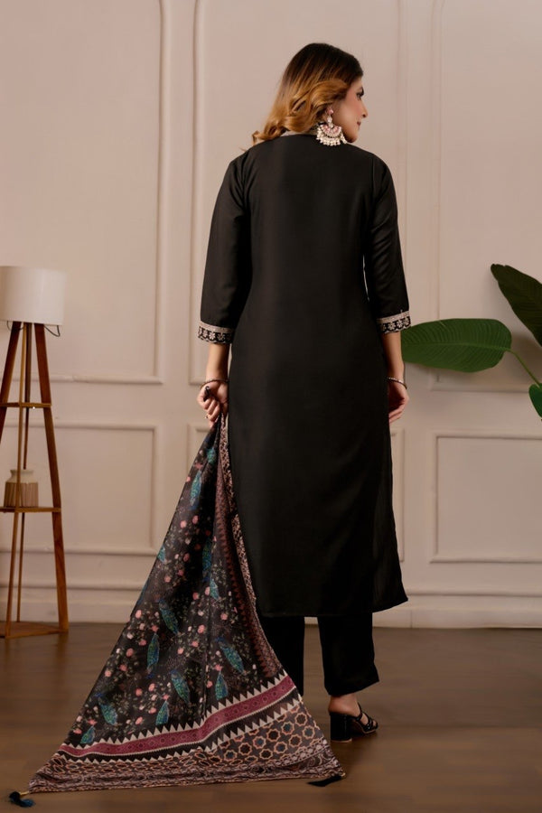 Women's Embroidered Kurta Set with Printed Dupatta, 3 Piece Suit