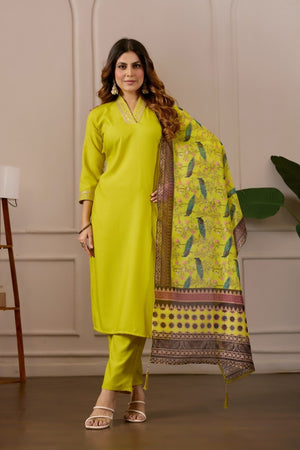 Women's Embroidered Kurta Set with Printed Dupatta, 3 Piece Suit