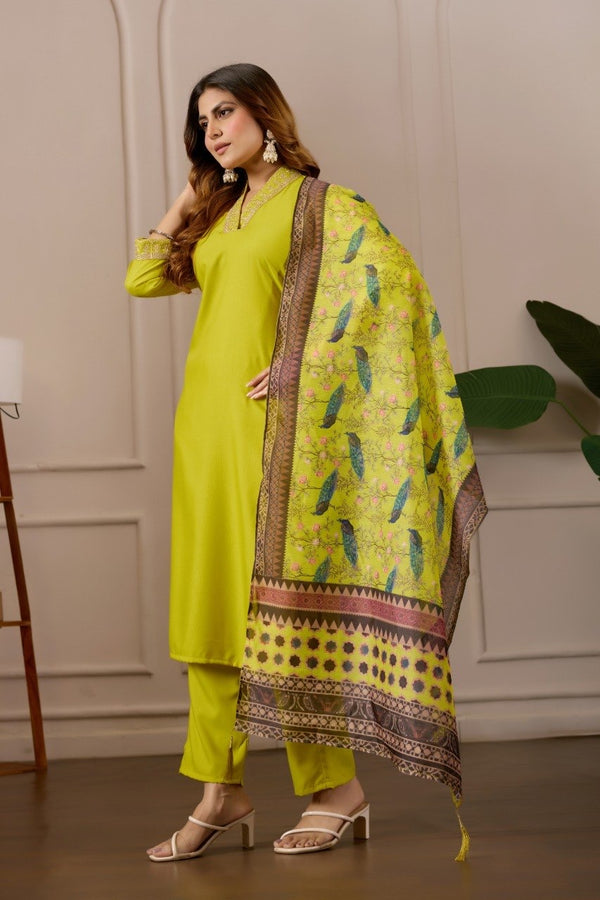 Women's Embroidered Kurta Set with Printed Dupatta, 3 Piece Suit