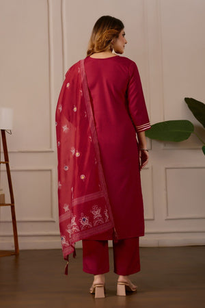 Lavender Embroidered Straight Kurta with Trousers & Dupatta