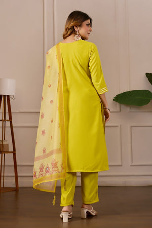 Lavender Embroidered Straight Kurta with Trousers & Dupatta