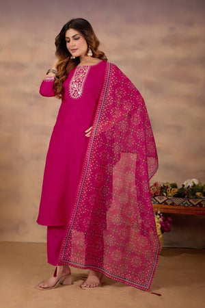 Women Ethnic Embroidered Thread Work Kurta with Trousers & Dupatta