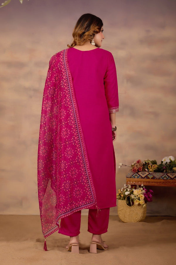 Women Ethnic Embroidered Thread Work Kurta with Trousers & Dupatta